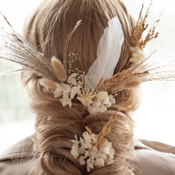 7pcs Dried Flowers Hair Pins / Boho Bridal Hair Pieces / Rustic Boho Flower Crown / Bridal Floral Clips for Wedding