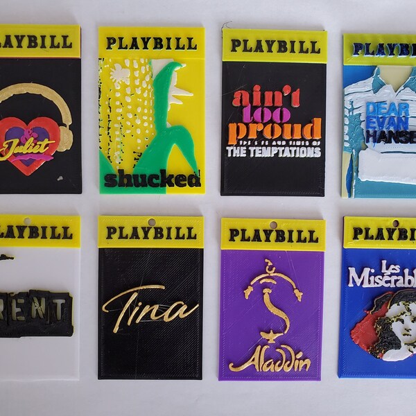 Broadway Musical Playbill Themed Refrigerator Magnets and Christmas Ornaments