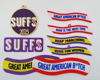 Suffs Broadway Musical Themed Ornament, Magnet, Keychain and Bookmarks