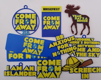 Come From Away Broadway Musical Themed Ornaments, Magnets, Keychains and Bookmarks