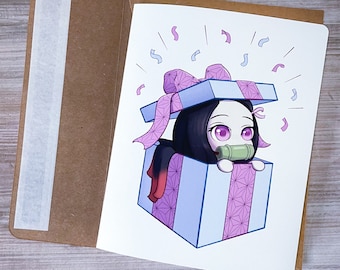 Demon Girl Gift Box Small Greeting Card Anime Birthday Card