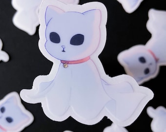 Spooky Ghost Cat Matte Sticker: Semitransparent