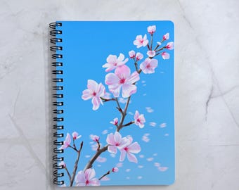 Cherry Blossom Small Notebook: Handmade Wire Bound, Pick Your Pages - Sticker Book Option