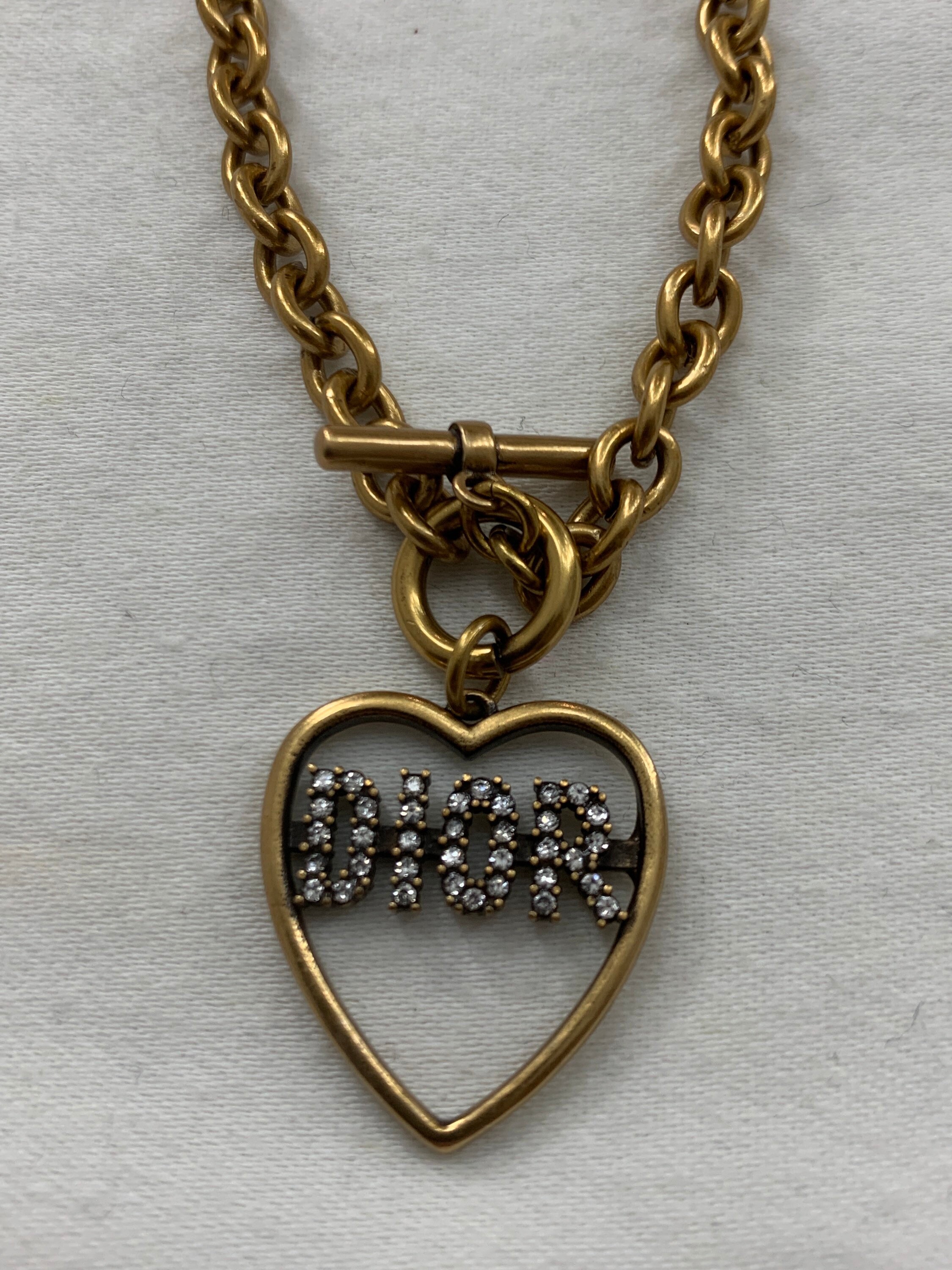 Genuine Christian Dior gold heart necklace with bag Etsy