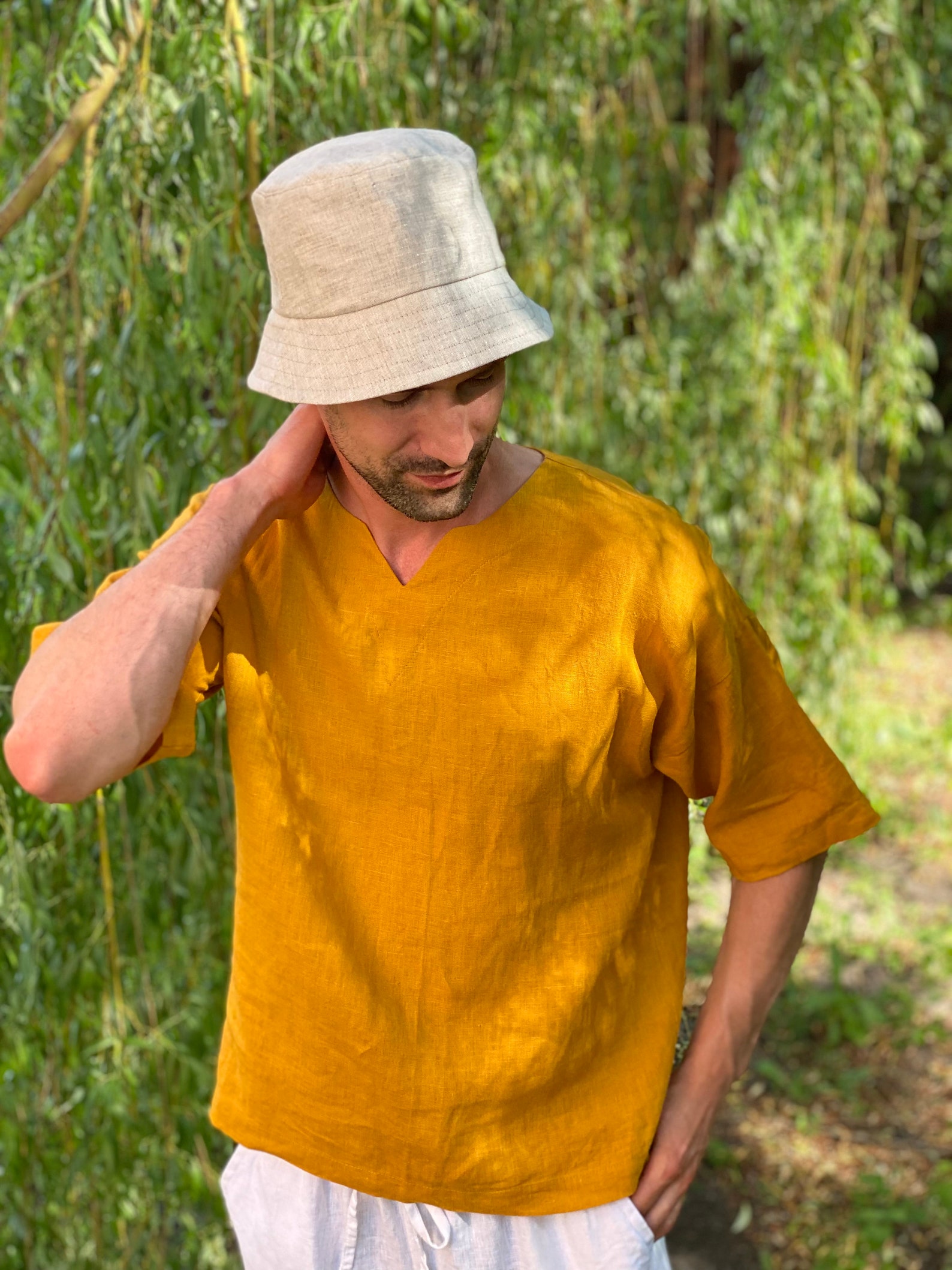 Men linen summer hat Linen unisex panama Natural panama for Etsy