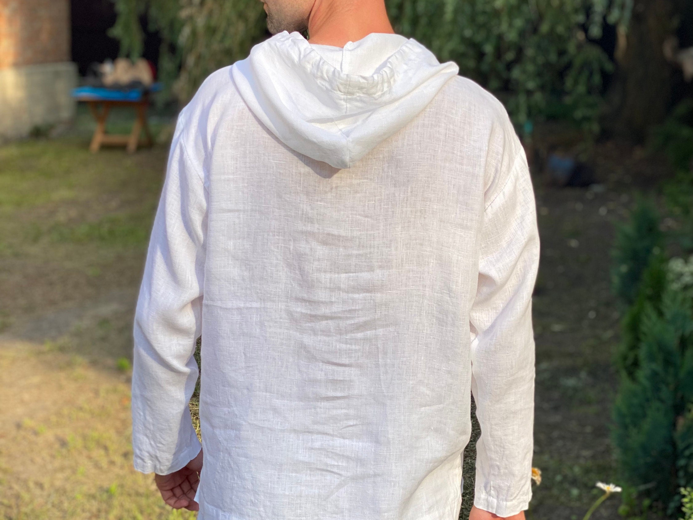 White linen summer men's hoodie with long sleeves. Can be | Etsy
