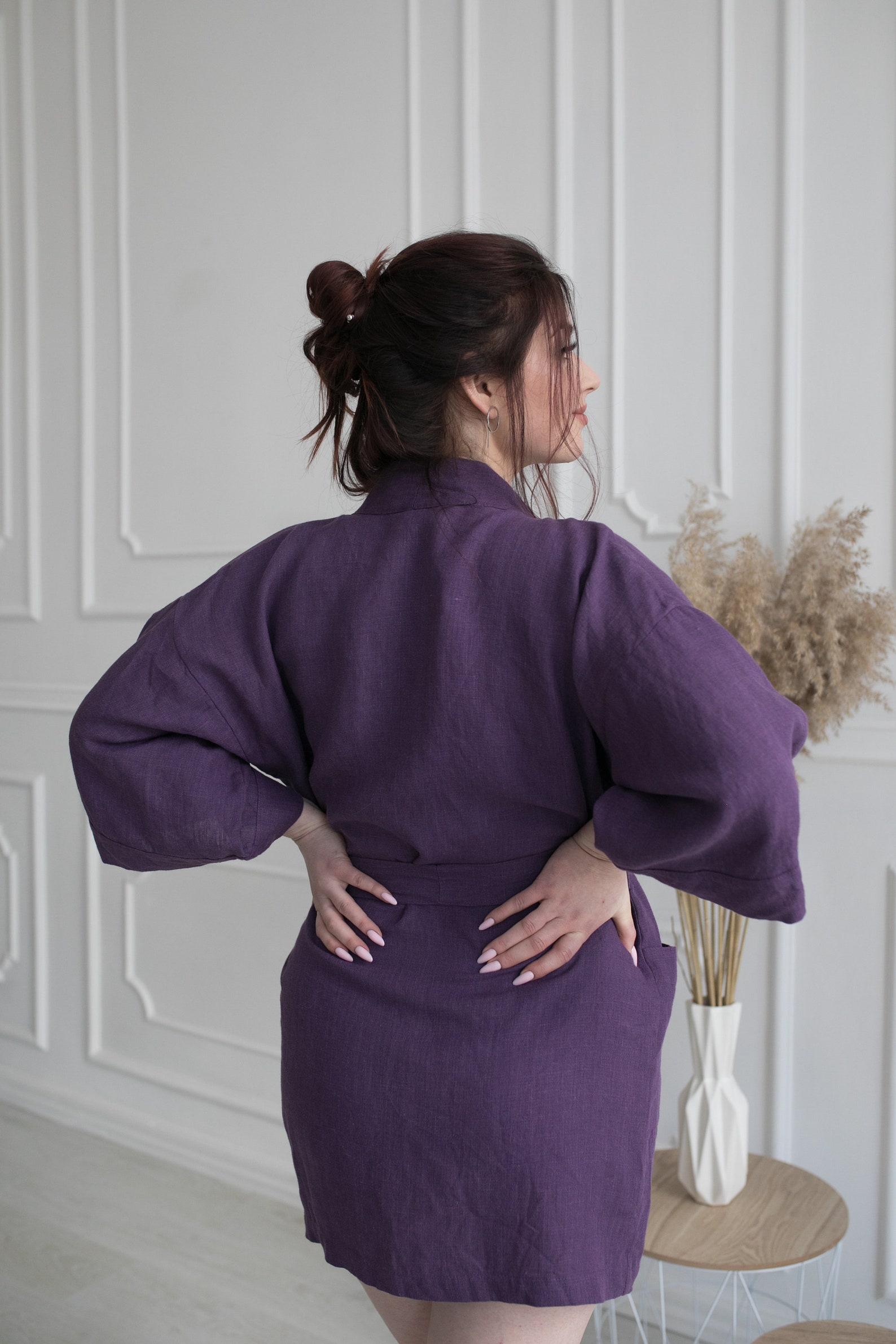 Short linen robe women Gift for her Linen bath robe in Etsy