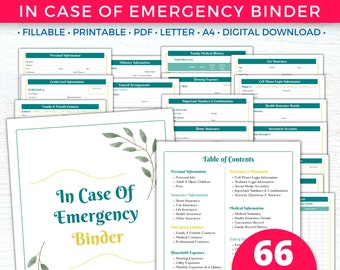 Fillable Family In Case of Emergency Binder Printable, Death Binder, Just In Case Binder, What If Binder, End of Life Planner, PDF Organizer