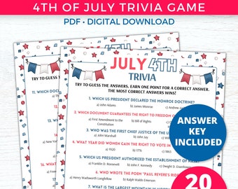 4th of July Trivia Game, US States American Trivia Game, Independence Day Games, Fourth of July Family Quiz, Patriotic Party, USA Trivia