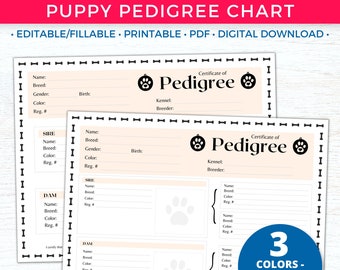 Puppy Pedigree Chart, Dog Pedigree Template Certificate, Dog Breeder Records, Printable Dog Record, New Puppy Records, Editable Family Tree