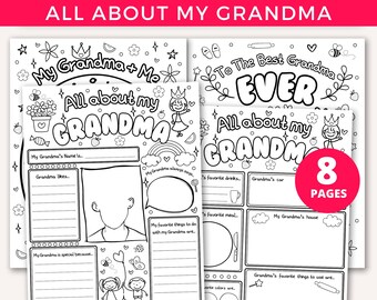 All About My Grandma Coloring Page, Grandma Printable Grandparents Day Gift From Kids, Grandma Birthday Interview Sheet, Mothers Day Gifts