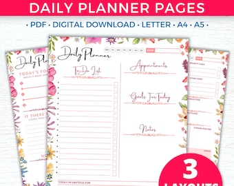 Hourly + Daily Planner Schedule Template | Downloadable Undated Digital + Printable | Productivity To Do List, Self care + Gratitude Journal