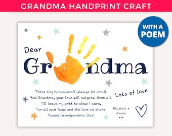 Handafdruk grootouders afdrukbare ambacht, oma handafdruk kunst, oma handafdruk gedicht cadeau voor oma oma, cadeau van kinderen peuterbaby