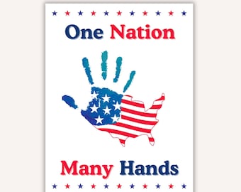 4th of July Handprint Printable Craft, 4th of July Handprint Art, Bald Eagle Poem, Preschool Activities for Kids Toddler, Baby Keepsake