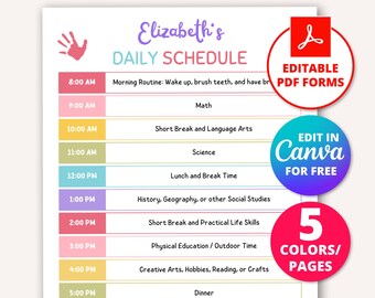 Kids Daily Schedule Template Printable, Homeschool Kids Daily Routine, Minimalist Personalized Daily Routine Chart for Kids, Mom Homeschool