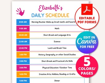 Kids Daily Schedule Template Printable, Homeschool Kids Daily Routine, Minimalist Personalized Daily Routine Chart for Kids, Mom Homeschool