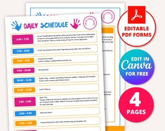 In Home Daycare Daily Schedule Template, Toddler Schedule Template, Daycare Schedule for Kids Childcare Preschool Homeschool Printable Forms