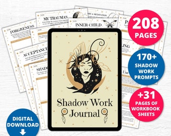 Shadow Work Journal, Shadow Work Prompts, Printable Digital Grimoire Pages, Book of Shadows, Inner Child Healing, Anxiety, Therapy Journal