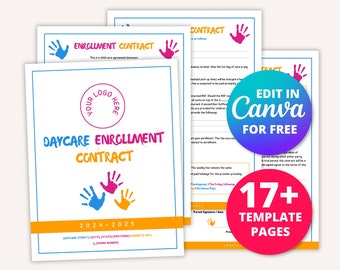 In Home Daycare Forms, Childcare Enrollment Forms, Daycare Contract Policy Handbook, Daycare Printables Editable Canva Template, Preschool