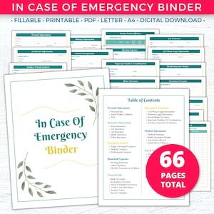 Fillable Family In Case of Emergency Binder Printable, Death Binder, Just In Case Binder, What If Binder, End of Life Planner, PDF Organizer