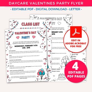 Modelo editável de carta para festa de creche do dia dos namorados, folheto do dia dos namorados, imprimíveis do dia dos namorados da creche, formulários de sala de aula pré-escolar