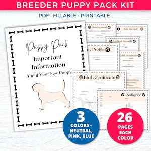 Züchter Puppy Pack Printable + Fillable PDF, Hundezüchter-Aufzeichnungen, Hundezüchter-Formen, Welpen-Impfung, Welpen-Gesundheitsakte, Welpen-Planer