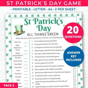 St Patricks Day Games Printable, Fun St Patricks Day Party Game for Kids Adults Teens Classroom, St Patricks Day Activity, Irish Trivia Quiz