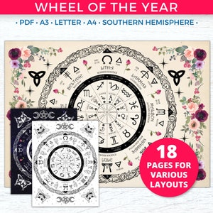 Southern Hemisphere Wheel of the Year Wicca Grimoire Printable Kit | Witch Calendar | Witchcraft Magic Tools | Green Witch Book of Shadows