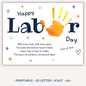Labor Day Handprint Printable Craft, Labor Day Handprint Art, Patriotic Poem Gift, Preschool Activities for Kids Toddler Baby Daycare Pre K