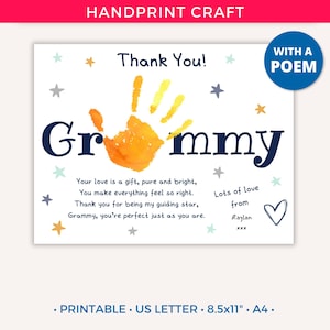 Grammy Danke Handabdruck Handwerk, Oma Handabdruck Kunst, Oma Muttertagsgeschenk, Großelterntag Handwerk bedruckbar, Geburtstagsgeschenk von Kindern