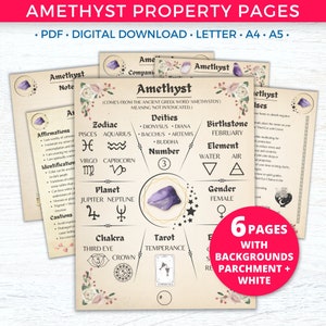 Amethyst Printable Healing Crystal Properties &amp; Meanings Grimoire Pages ...