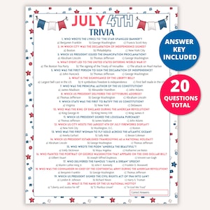 Fourth of July Trivia Game, 4th of July Printable Party Game, Patriotic Family Reunion Games, 4th of July for Kids Adults, Independence Day