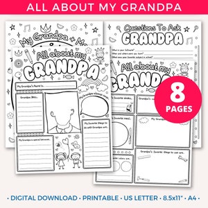 Todo sobre mi abuelo: imprimible para el Día del Padre, actividad imprimible para el abuelo, regalo de cumpleaños para el abuelo, manualidad para el Día de los Abuelos para niños