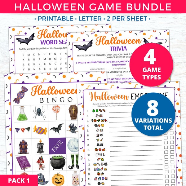 Halloween Games Printable Bundle, Halloween Party Games, Halloween Game, Halloween Games for Kids Adults Teens, Printable Games, Icebreaker