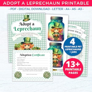 St Patricks Day Games Printable Adopt a Leprechaun Party Favors Pet