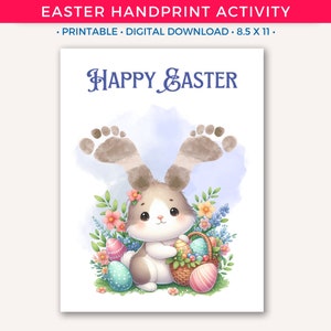 Easter Handprint Art, Easter Bunny Footprint Preschool Craft for Kids, Toddlers, Easter Daycare Classroom Activity, Gift for Mom Dad Grandma