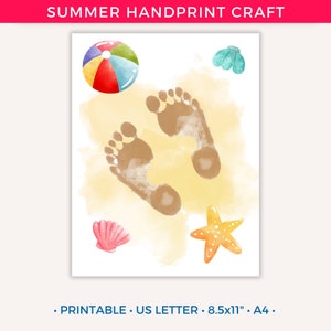 Zomer handafdruk afdrukbare ambacht, zomer handafdruk kunst, zomer ambachten voetafdruk activiteit voor kinderen peuter baby aandenken kit, voorschoolse kunst