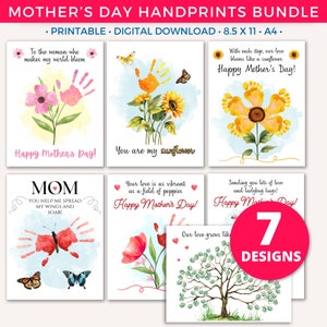 Mothers Day Handprint Art Bundle, Mothers Day Craft, Toddler Handprint Art, Gift for Mom Grandma, Flower Handprint Bouquet, Baby Keepsake
