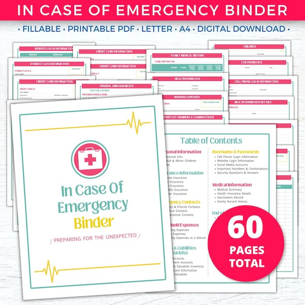 Family In Case of Emergency Binder Printable + Fillable PDF, Just In Case Binder, What If Binder, End of Life Planner, Legacy Plan Organizer