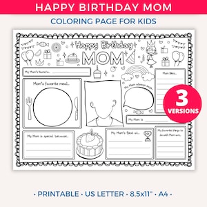 Happy Birthday Mama Malseite, alles über Mama druckbare Kinder Tischset Aktivitätsblatt, Geburtstagskarte, Geschenk für Mama Mama Mama von Kinder