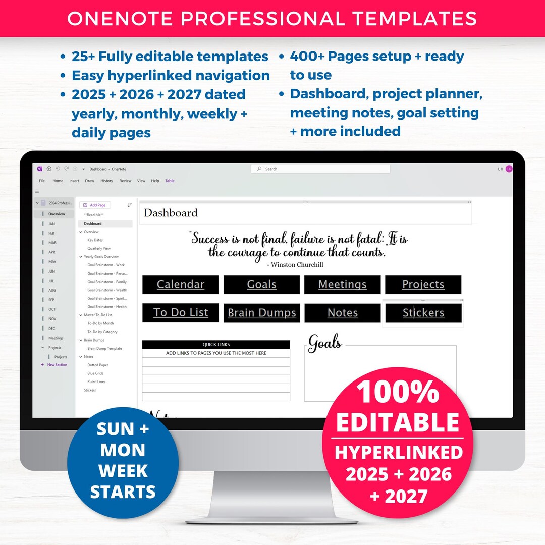 OneNote Template for Work, OneNote Planner 2025 2026 Professional ...