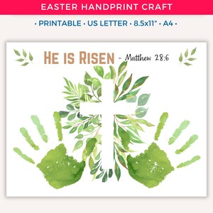 Easter Handprint Art Craft for Kids, Easter Printable He is Risen Keepsake Art, Baby Toddler Preschool Kindergarten, Sunday School Bible D