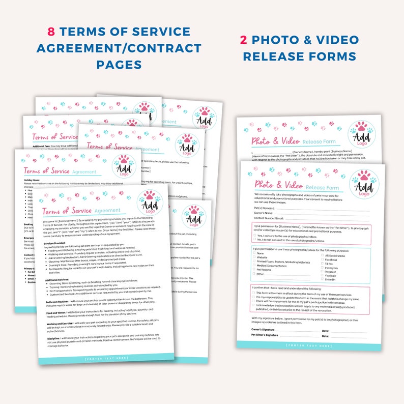 Pet Sitter Contract Agreement & Client Intake Forms for a Pet Sitting Business