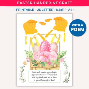 Arte de huellas de manos de Pascua, manualidad imprimible para niños, recuerdo para niños pequeños, actividades divertidas de Pascua, arte de huellas de manos de huevos de Pascua, guardería preescolar C