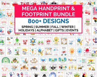 Mega Handprint Craft Bundle, Handprint Craft for Kids Toddler, Footprint Art Keepsake Craft, Holiday Handprint Craft Printable, Pre K Crafts