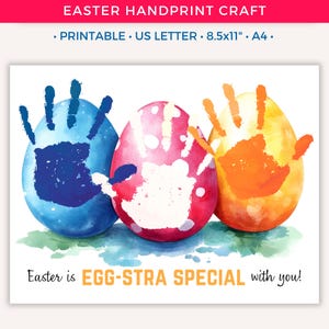 Arte de huellas de manos de Pascua, manualidad imprimible de huevos de Pascua para niños, recuerdo para niños pequeños, actividades divertidas de Pascua, arte creativo de huellas de manos, preescolar C