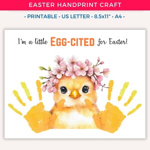 Easter Handprint Craft, Printable Easter Handprint Art for Kids Toddler Baby, Preschool Daycare Activity Keepsake Gift, Fun Spring Chick A