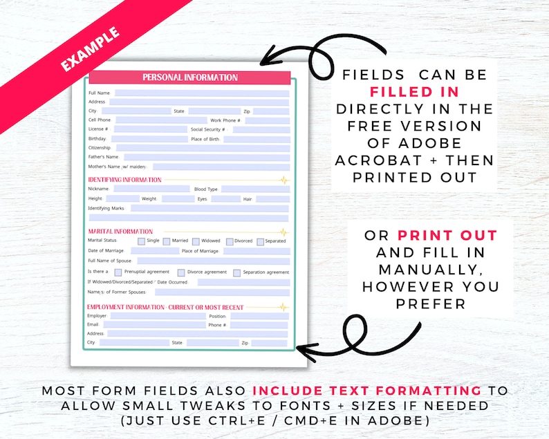 Printable and fillable PDF of Family In Case of Emergency Binder, Just In Case Binder, What If Binder, End of Life Planner, Legacy Plan Organizer
