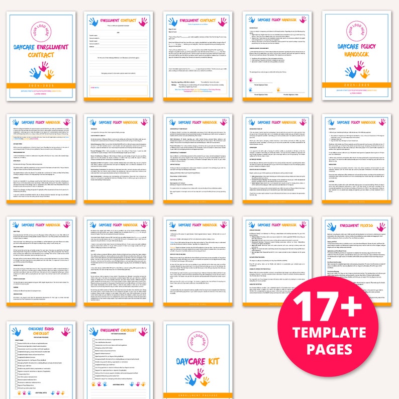 In Home Daycare Forms, Childcare Enrollment Forms, Daycare Contract Policy Handbook, Daycare Printables Editable Canva Template, Preschool