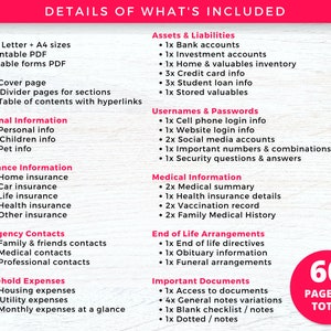 Printable and fillable PDF of Family In Case of Emergency Binder, Just In Case Binder, What If Binder, End of Life Planner, Legacy Plan Organizer